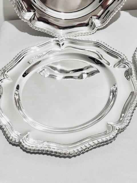 Handsome Set of 6 Traditional Antique Silver Plated Under Plates