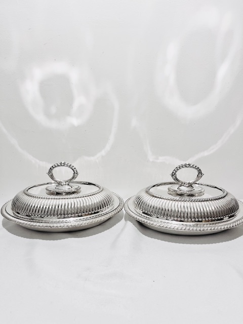 Smart Pair of Antique Queen Anne Fluted Pattern Silver Plated Entree Dishes
