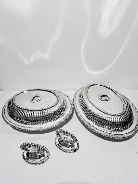 Smart Pair of Antique Queen Anne Fluted Pattern Silver Plated Entree Dishes