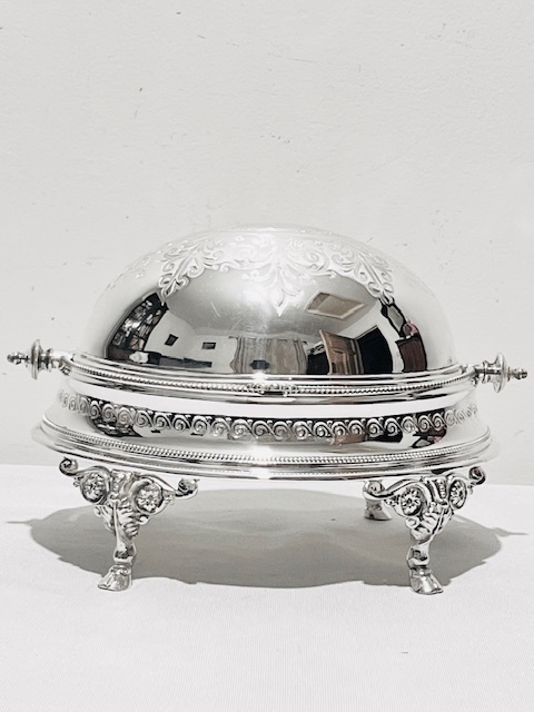 Antique Silver Plated Oval Butter Dish with Roll Over Lid