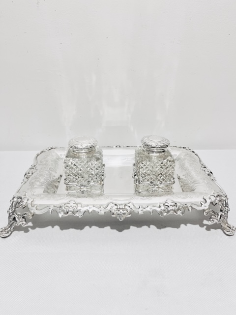 Antique Arts & Crafts Design Silver Plated Inkstand