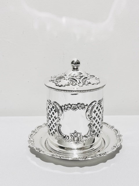 Antique Silver Plated Jam or Marmalade Jar with Milk Glass Liner (c.1880)