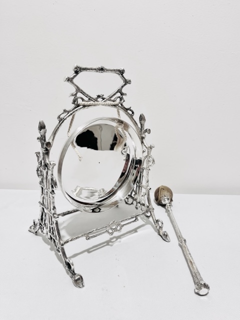 Antique Silver Plated Dinner Gong with Twig Effect Frame