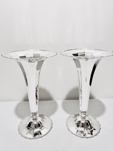 Stylish Pair of Tall Antique Silver Plated Vases