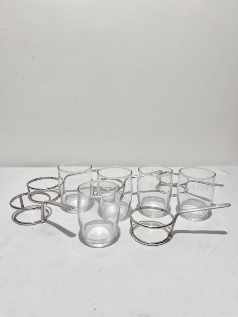 Antique Set of Five Tea Glasses in Their Original Silver Plated Holders