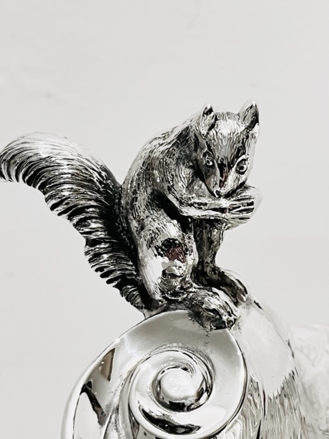Antique Silver Plated Nut Dish with Realistic Model of a Squirrel