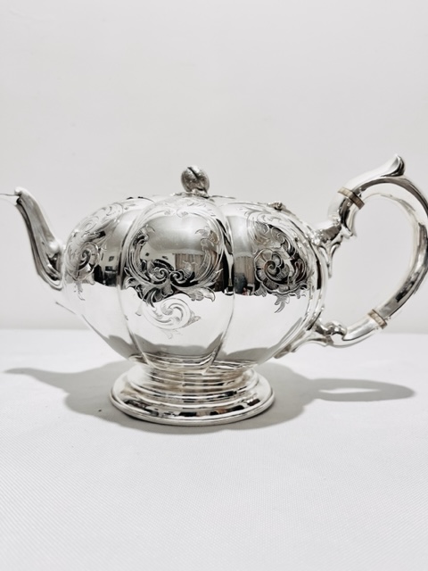Antique Silver Plated Round Melon Shaped Teapot