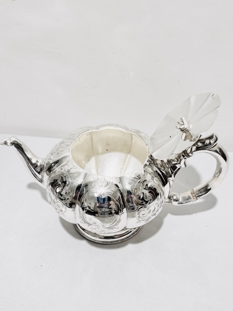Antique Silver Plated Round Melon Shaped Teapot