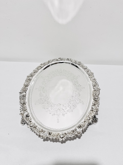 Antique Silver Plated Boldly Mounted Oval Salver