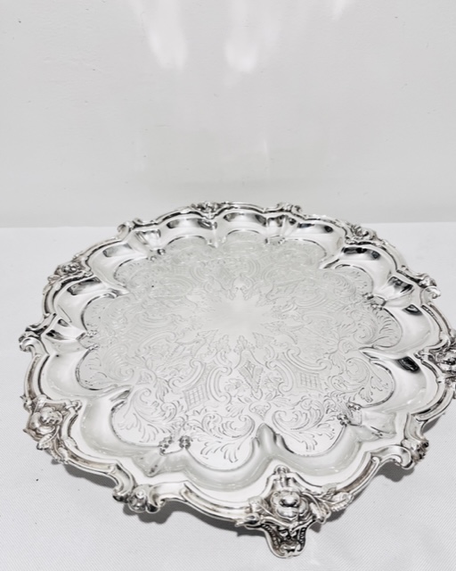Very Elaborate Victorian Antique Silver Plated Salver