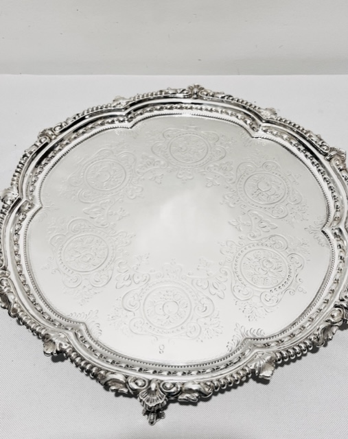 Antique Silver Plated Salver Crisply Engraved with Fruit and Flowers (c.1890)
