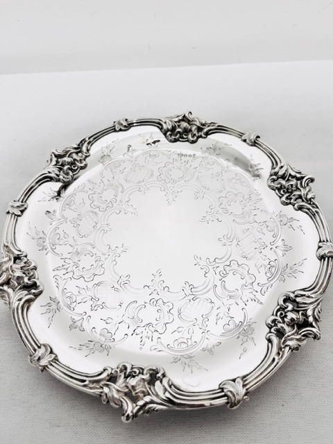 Antique Silver Plated Salver Mounted with Leaves Scrolls and Flowers