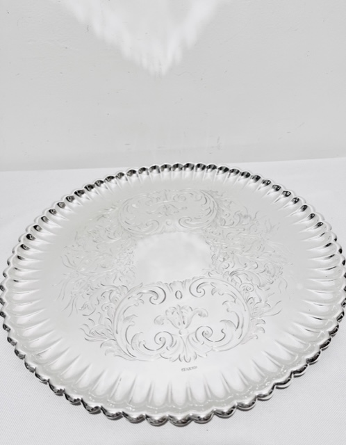 Antique Round Silver Plated Salver with Crimped Edges (c.1880)