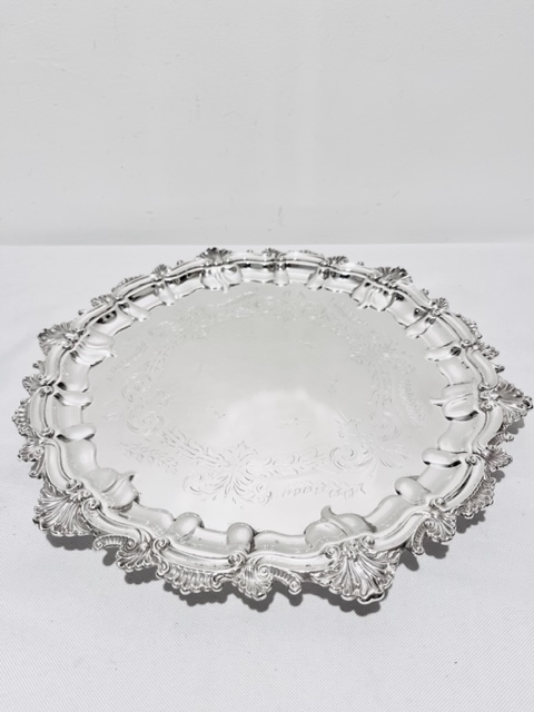 Antique Silver Plated Round Salver by J B Chatterley & Sons