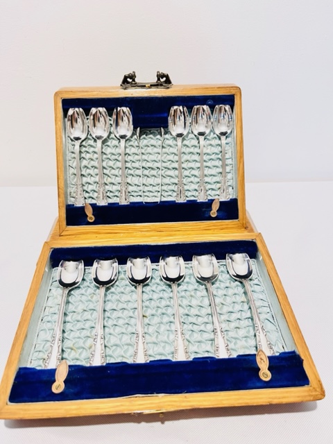Antique Set of 12 teaspoons with Matching Sugar Tongs (c.1880)