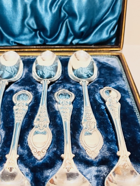 Silver Plated Set of 12 Teaspoons with Matching Sugar Tongs