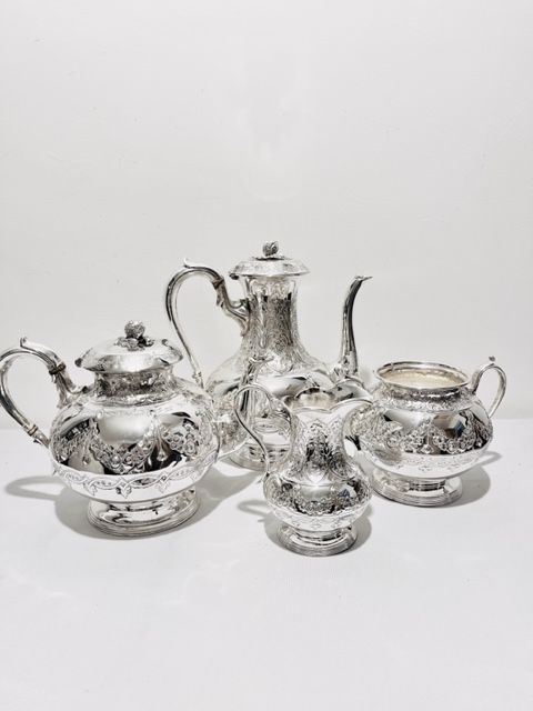 Charming Antique Silver Plated Four Piece Tea and Coffee Set (c.1880)