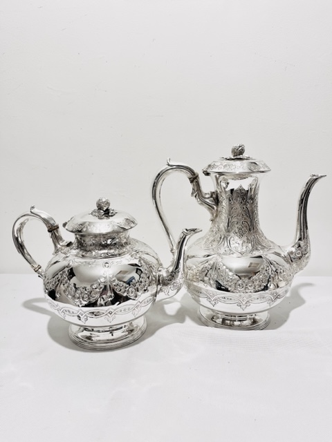 Charming Antique Silver Plated Four Piece Tea and Coffee Set