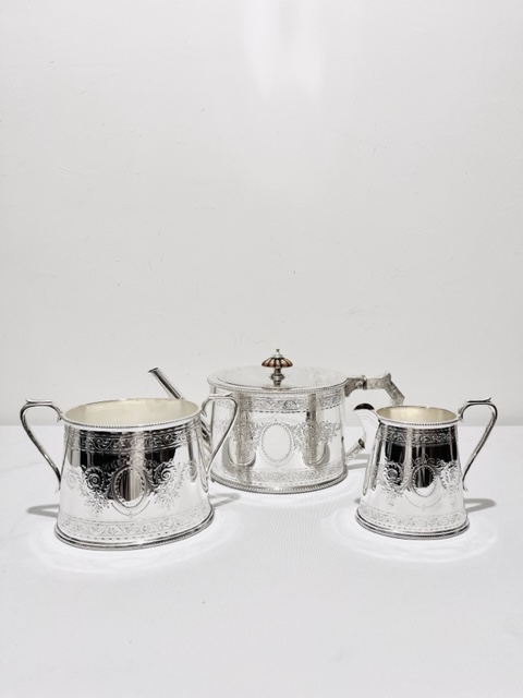 Handsome Antique Silver Plated Three Piece Tea Set (c.1880)