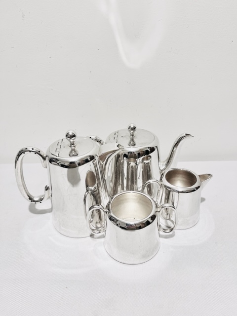 Antique Silver Plated Four Piece Hotel Tea Set with Ball Finials