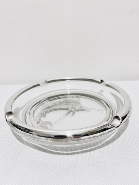 Smart Vintage Solid Silver Overlay Glass Cigar Ashtray