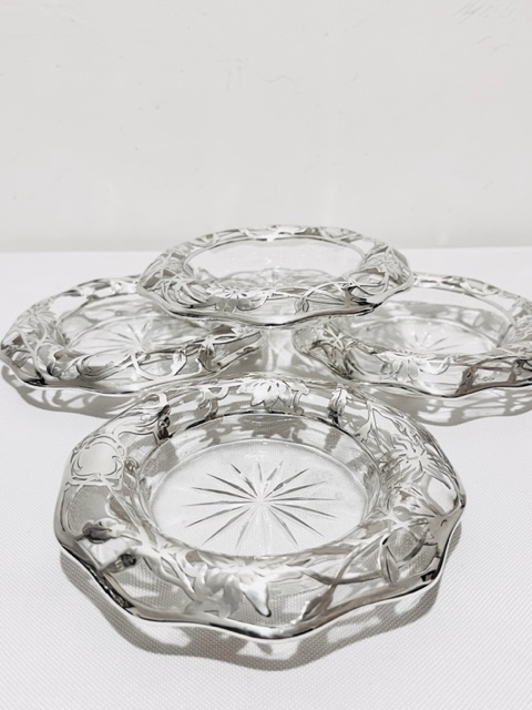 Pretty Set of Four Glass Dishes Mounted with Sterling Silver