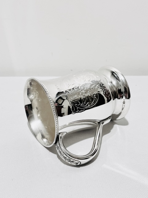 Traditional Silver Plated Christening Cup or Mug with Circular Pedestal Base