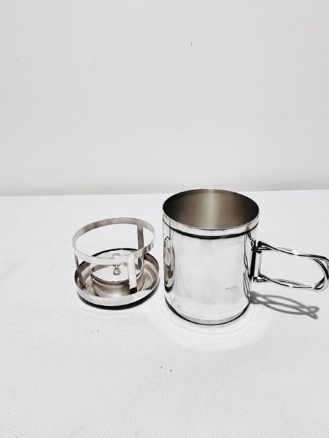 Unusual Antique Silver Plated Travelling Tea Mug and Burner