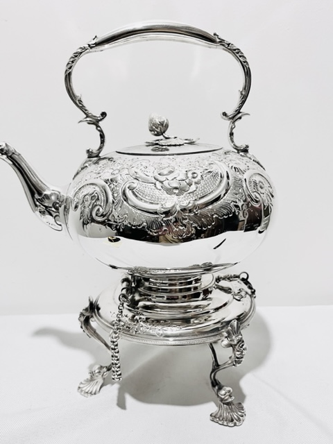 Antique Silver Plated Tea Kettle on Stand with Strawberry Finial (c.1880)