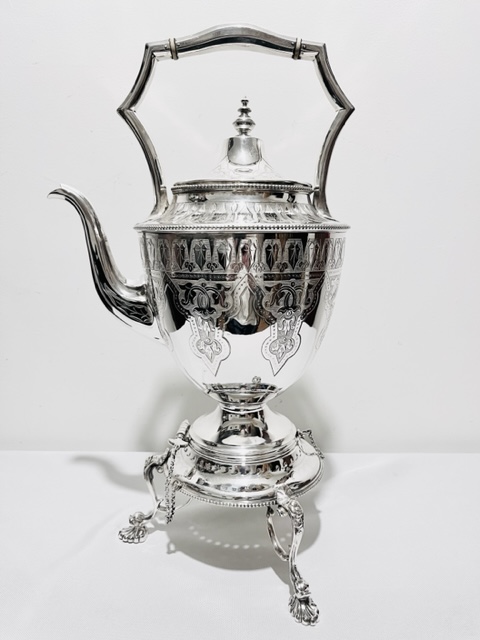 Antique Silver Plated Tea Kettle on Stand with Original Burner (c.1880)