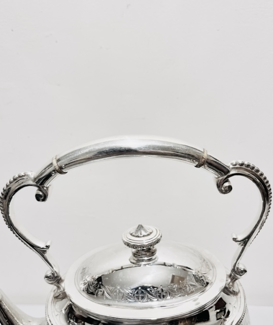 Antique Silver Plated Teapot on Stand with Patented Burner