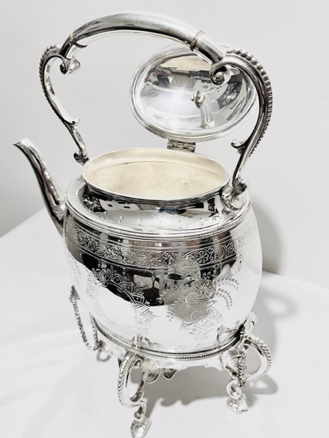 Antique Silver Plated Teapot on Stand with Patented Burner