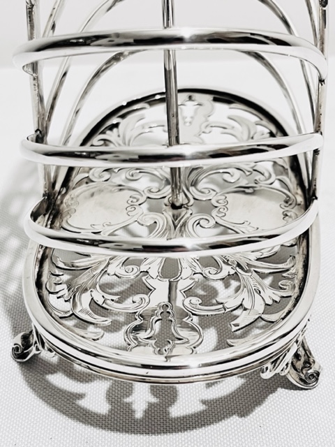 Stylish Antique Silver Plated Toast Rack on Four Elaborate Feet