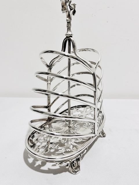 Stylish Antique Silver Plated Toast Rack on Four Elaborate Feet