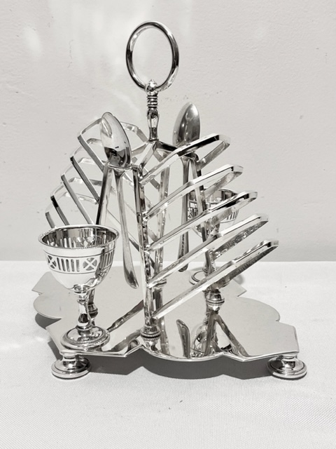 Antique Silver Plated Toast Rack and Egg Cup Combination