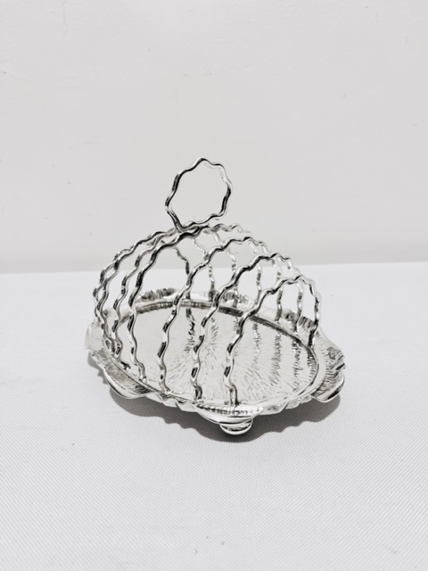 Antique Silver Plated Toast Rack with Hammered Base Tray