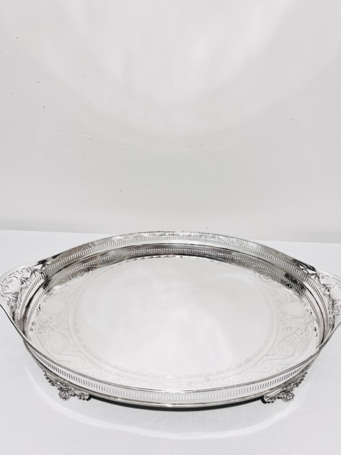 Antique Silver Plated Tray with Vertically Slatted Gallery (c.1880)
