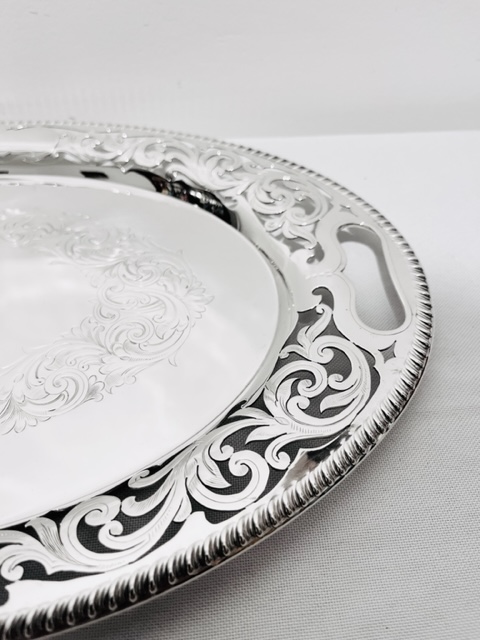 Stylish Antique Silver Plated Tray with Raised Sides and Cut Out Handles