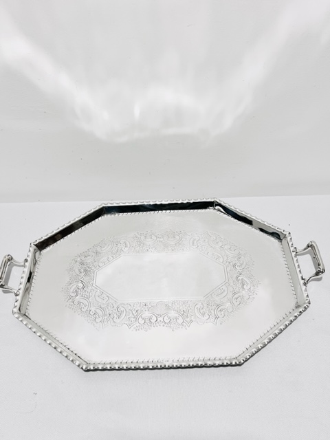 Antique Octagonal Silver Plated Tray with Raised Handles (c.1900)
