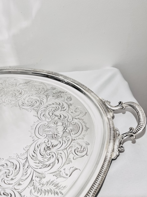 Large Antique Silver Plated Tray with Engraved Armorial or Crest