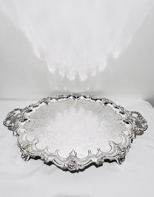 Antique Silver Plated Tray with Fancy Handles (c.1880)
