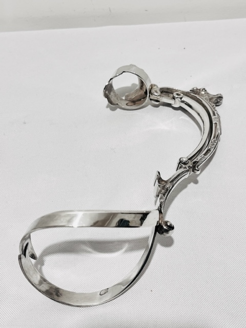 Stylish Antique Silver Plated Wine Bottle Holder with Curved Ribbon Type Ends