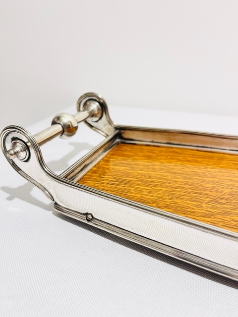 Unusual Late Victorian Antique Silver Plated and Wood Tray