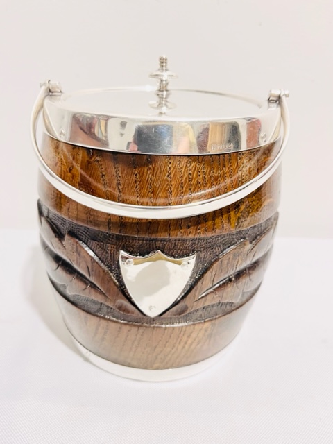 Antique Silver Plated and Oak Biscuit Box or Ice Pail