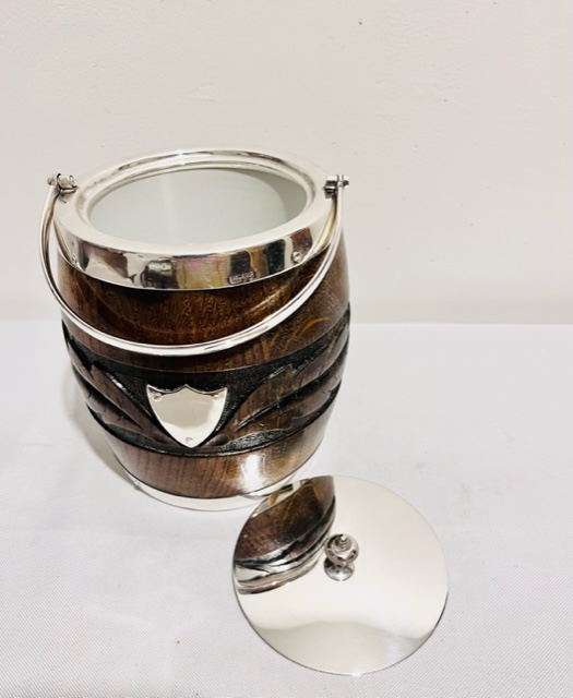 Antique Silver Plated and Oak Biscuit Box or Ice Pail