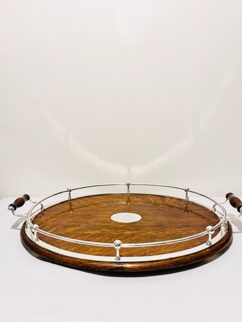 Antique Oak and Silver Plated Tray with Wire Raised Gallery (c.1920)