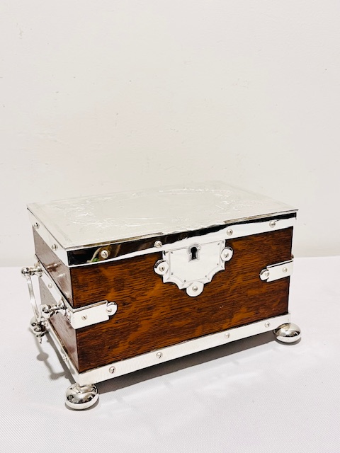 Handsome Victorian Oak and Silver Plated Tea Caddy
