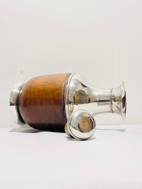Vintage Solid Silver and Wood Thermos Bottle