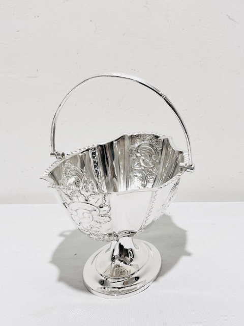 Antique Silver Plated Sugar or Bon Bon Basket on an Oval Pedestal Base