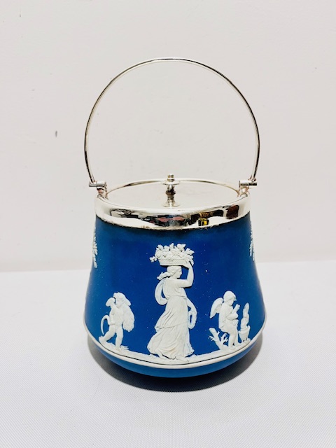 Vintage Wedgewood Silver Plated and Jasper Ware Biscuit Box (c.1930)